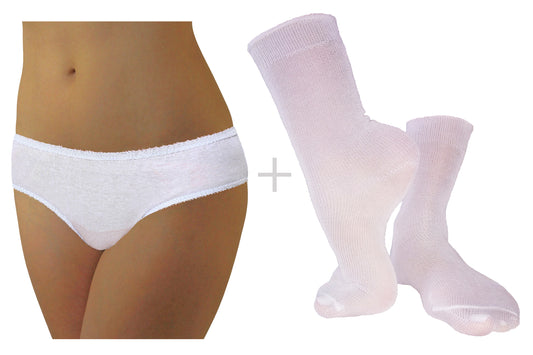 Underworks Combo - Women Disposable Underwear: Disposable Panties and Crew Socks - 10-Pack